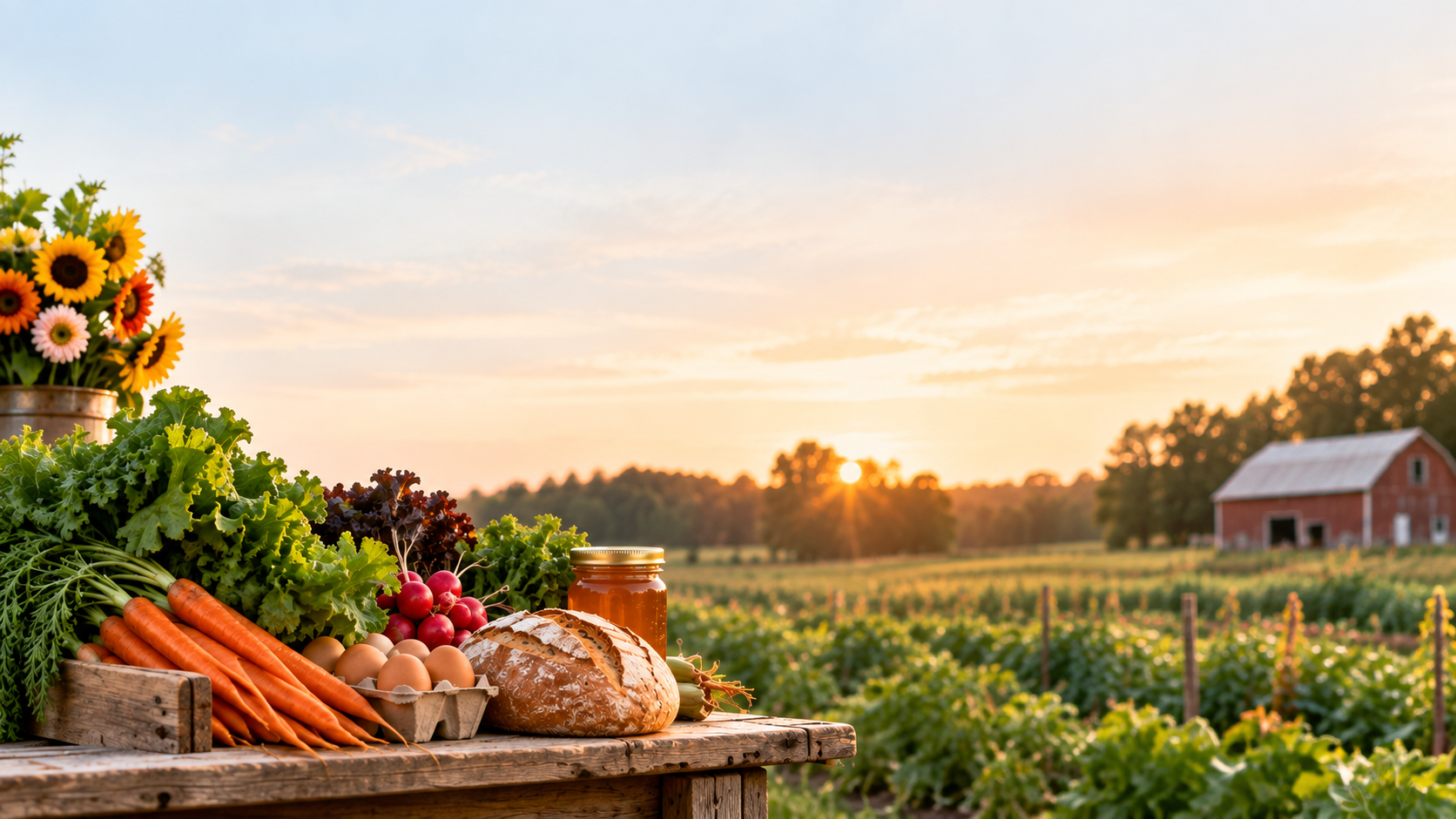 Fresh Michigan farm produce at sunset